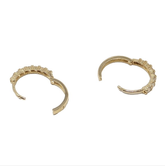 New 14k tiny solid yellow gold huggie hoop earrings cz simulated diamond - Picture 7 of 8